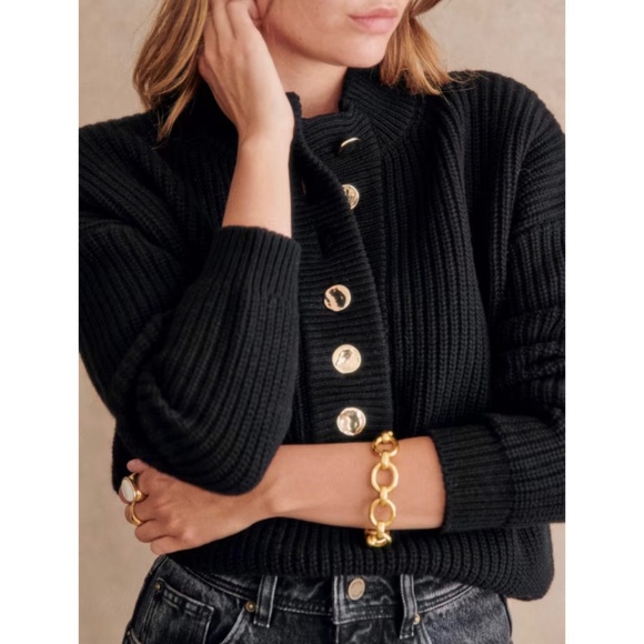 Sezane Sweaters - New Sezane Lucas Cotton Wool Jumper Gold Buttons Black Small